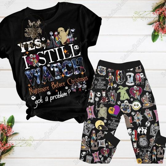 Discover Halloween Nightmare Before Christmas Pajamas Set, Skellington Shirt, Disney Halloween Tee, Movie Watching Shirt, Horror Pajamas Pants
