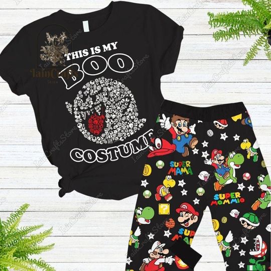 Halloween Boo Ghost Shirt, Super Mario Pajamas Set, Boo Costume Shirt, Super Mario Thick Pajamas, Game Holiday Pajamas, Cute Ghost Tee
