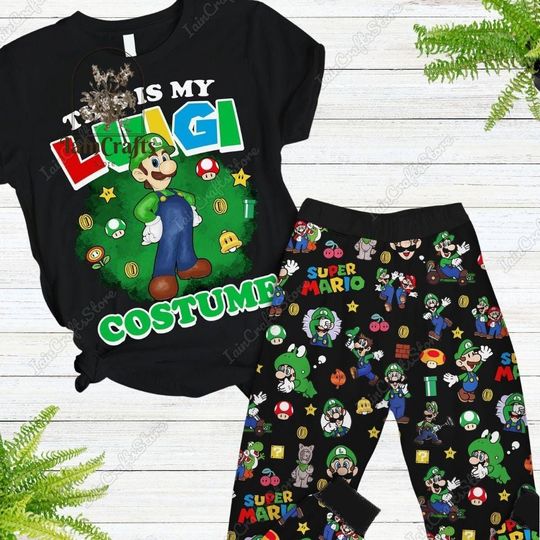 Halloween Super Mario Luigi Shirt, Super Mario Pajamas Set, Cute Women Pajamas, Video Game Shirt, Game Holiday Pajamas, Holiday Costume
