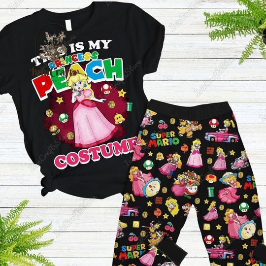 Halloween Princess Peach Pajamas Set, Super Mario Women Pajamas, Super Mario Shirt, Cute Holiday Pajamas, Game Costume, Gift For Her