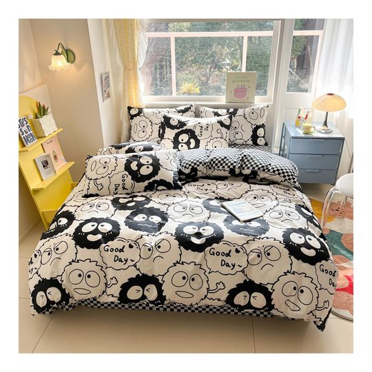 Discover Cartoon Black and White Sprites Printed Bedding Set, Home Decor, Child Gift for Soft Comfortable Bedding Bedroom