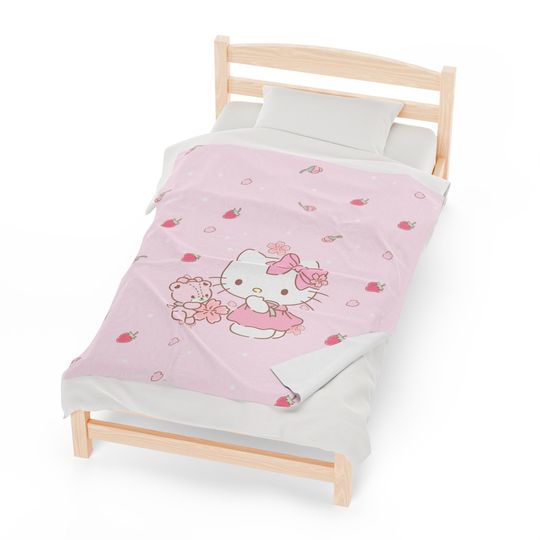 Hello Kitty Velveteen Plush Blanket | Cat Blanket | Baby Blanket | Fleece Blanket | Bed Blanket | Kawaii Blankets | Gift for Cat Lover