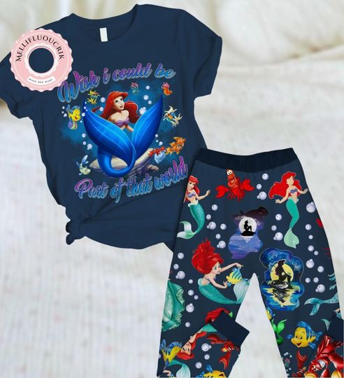 Discover Halloween Disney Ariel Pajamas Set, The Little Mermaid Tshirt, Disney Princess Pajamas For Party, Magic Kingdom Tee, Disney Fan Gift