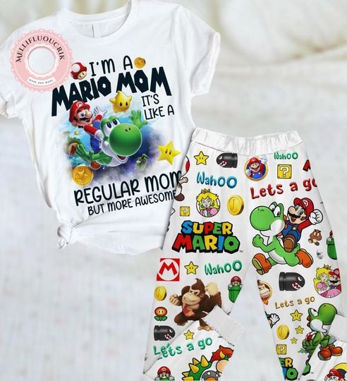 Halloween Super Mario Pajamas Set, Mario Mom Tshirt, Super Mario Birthday Tee, Matching Pajamas Set, Mario And Friends Party Shirt