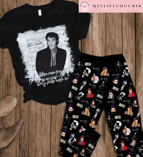 Retro Elvis Pajamas Set, The King Shirt, Elvis Tour 2024 Tshirt, Elvis Presley Holiday Pajamas, Elvis Set Of Pajamas, Gift For Fan