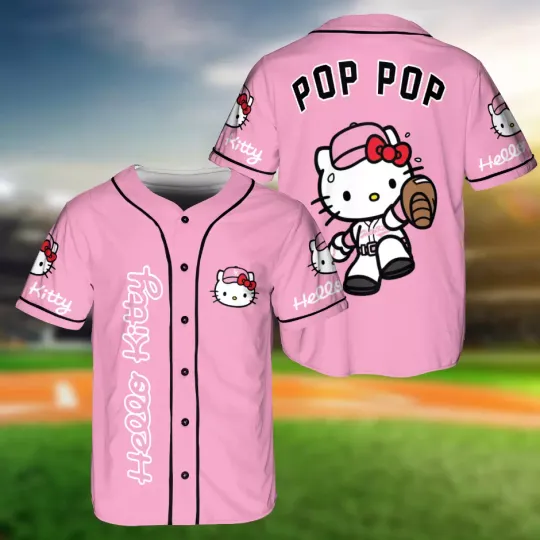 Discover Hello Kitty Baseball Lovely Cartoon Print Baseball Jersey Shirts Sports Casual