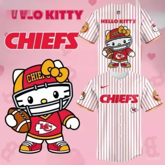 Discover Kansas City Chiefs x Hello Kitty 2024 Stripe Baseball Jersey