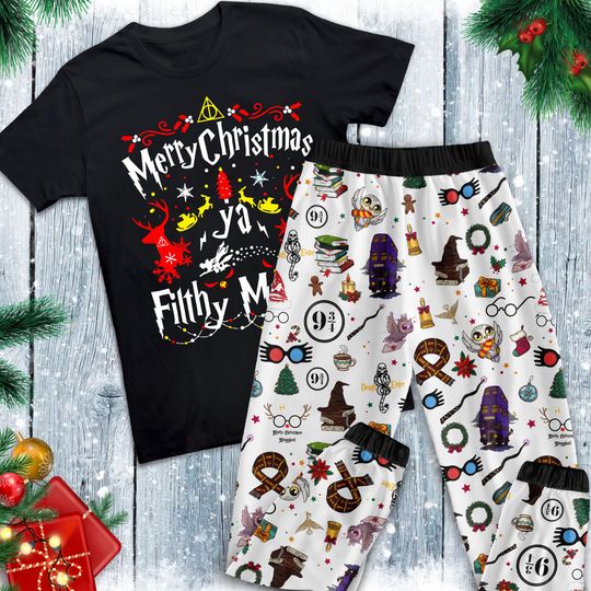 Cute Wicth Holiday Pajamas Set, Harry Potter Christmas Pajamas Set, Magic Family Pajamas For Adult And Kids