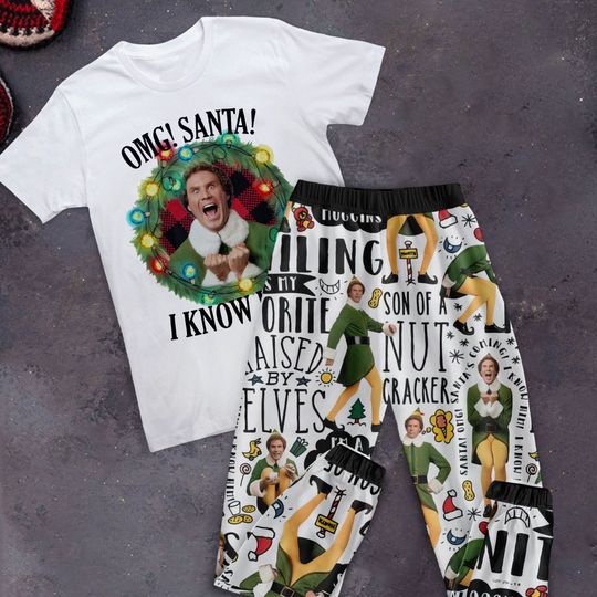 ELF Holiday Pajamas Set, OMG Santa! I Know Him Family Pajamas, Elf Family Christmas Pajamas Set.