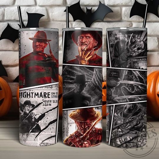 Discover Vintage Freddy 20oz Skinny Tumbler Wrap, Scary Characters Tumbler Wrap Design, Horror Characters Wallpaper Design