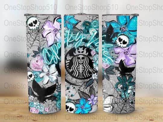 Discover Spooky Vibes 20 oz Skinny Tumbler Sublimation Design, Straight & Tapered Wrap, Tumbler Wrap, Tumbler