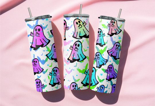 Middle Finger Ghost  Tumbler, Funny Halloween Tumbler, Gift for Spooky Season, Halloween Ghost Cup, Spooky Cup With Straw