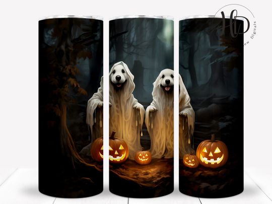 Discover Ghost Dog Costume 20 oz Skinny Tumbler, Sublimation Designs, Halloween Tumbler Wrap  , Halloween Forest