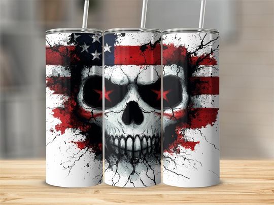 Discover American Flag Skull Tumbler Wrap, 20 oz Patriotic Tumbler ,  Skull horror flag