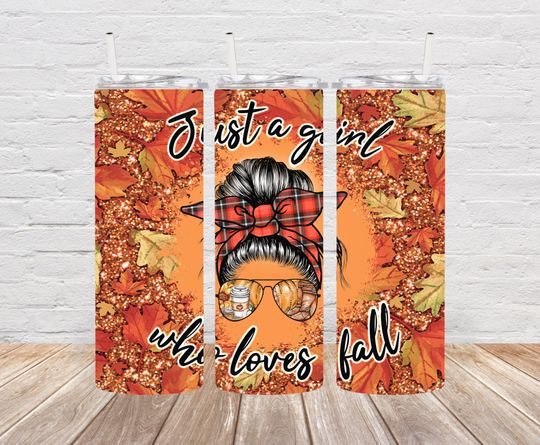 Discover Just A Girl Who Loves Fall Skinny Tumbler/Fall Tumbler/Pumpkin Spice Tumbler/Sublimation Tumbler/20 or 30 oz/Fall Leaves Tumbler