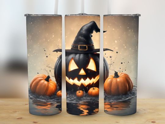 Discover Halloween Tumbler Wrap Spooky Pumpkin  20oz Skinny Sublimation
