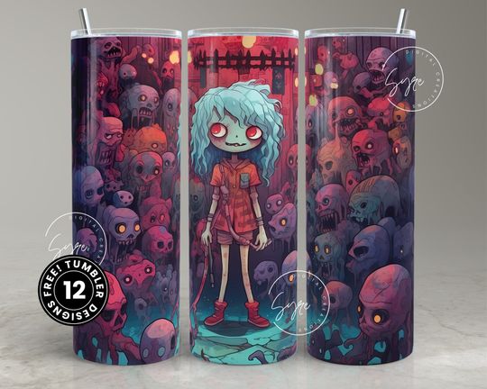 Discover Halloween Tumbler, Zombie, Girl, Skulls, Spooky Tumbler Wrap, 20oz Skinny Tumbler, Seamless Sublimation  , Horror Design