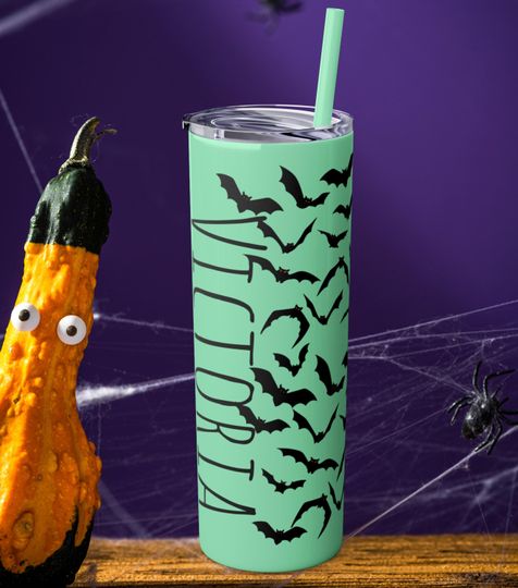 Discover Vampire bats Tumbler with Straw, 20oz Spooky Season Stainless Steel Insulated Hot or Iced Travel cup, Personalized Dark Academia drinkware