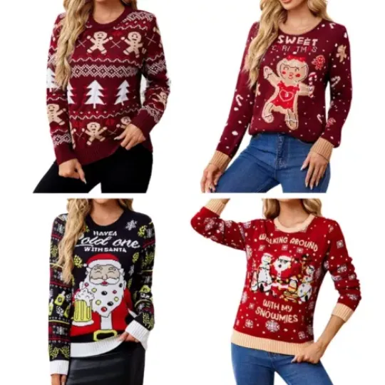 Discover Novelty Ugly Christmas Sweater with LED Lights Gingerbreads Man Jumper for Women
