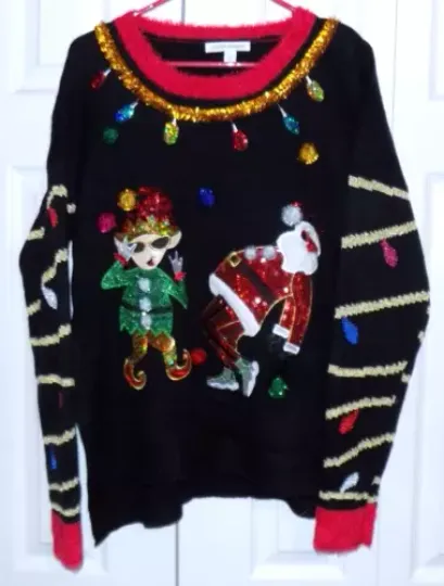 Celebrate Together Kohls SANTA & ELF DANCING UGLY CHRISTMAS SWEATER Womens XXL