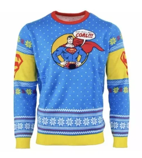 Small (UK) Superman Ugly Christmas Jumper Sweater Xmas by Numskull DC Metropolis