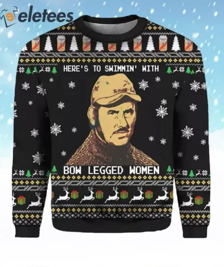 Heres To Swimmin With Bow Legged Woman Jaws Ugly Christmas Sweater YVX3AMEU