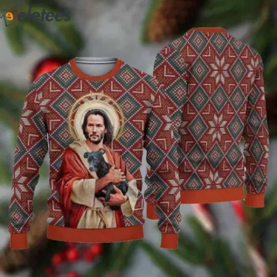 Discover Jesus Keanu Reeves With Dog Ugly Christmas Sweater DTB04J15