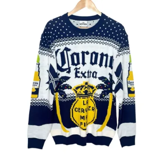 Corona Sweater Mens L Christmas Party Ugly Beer All Over Print Tropical Holiday