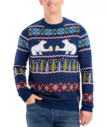 TIPSY ELVES POLAR BEAR PARTY UGLY CHRISTMAS SWEATER Men's Size XL BLUE  NEW!!
