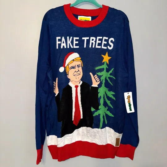 Discover NWT Tipsy Elves Ugly Christmas Sweater Trump Fake Trees Holiday Party Men's XXL