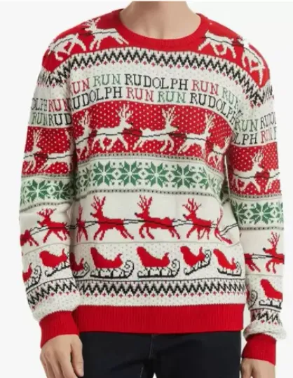 Men's Christmas Sweater Size Medium Rudolph Reindeer Knitted Ugly Cardigan