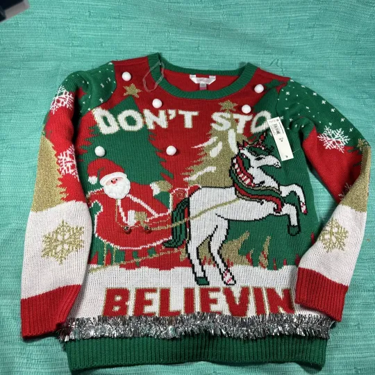 NOBO Women's 'Ugly' Christmas Sweater Don’t Stop Believin’ Medium New NN