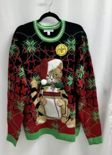 Discover Celebrate Together Ugly Christmas Sweater Men's Size XXL Red Green Cat