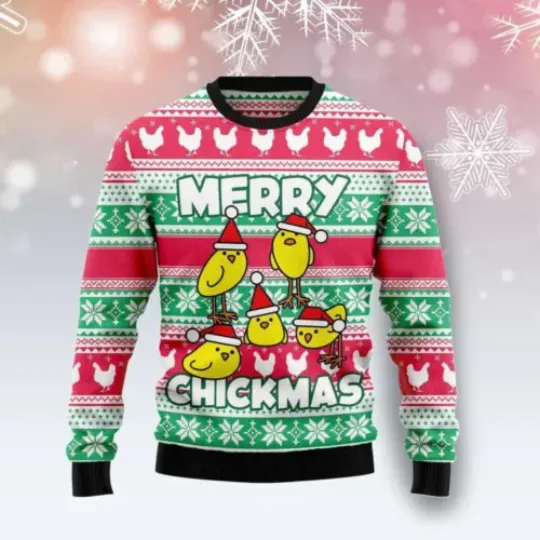 Merry Chickmas Ugly Christmas Sweater Lightweight Funny Chicken Lover Xmas Gift