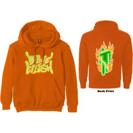 Billie Eilish Unisex Pullover Hoodie: Airbrush Flames Blohsh