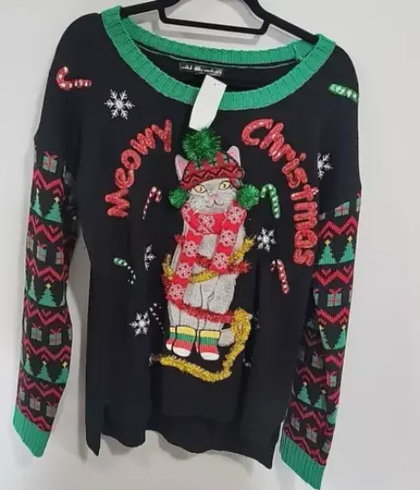 Discover Ugly Christmas Sweater Cat Meowy Christmas Size Large NEW