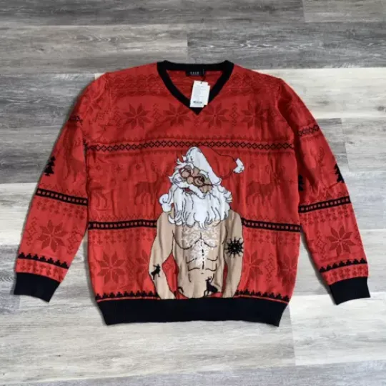 Discover SSLR Men's Collection Ugly Christmas Sweater Muscle Santa Claus Size XXL