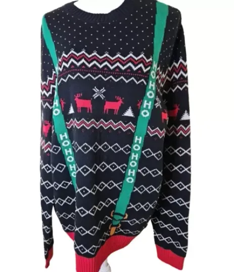 Discover Unisex Ugly Christmas Sweater Ho Ho Ho Reindeer Size Large NWT