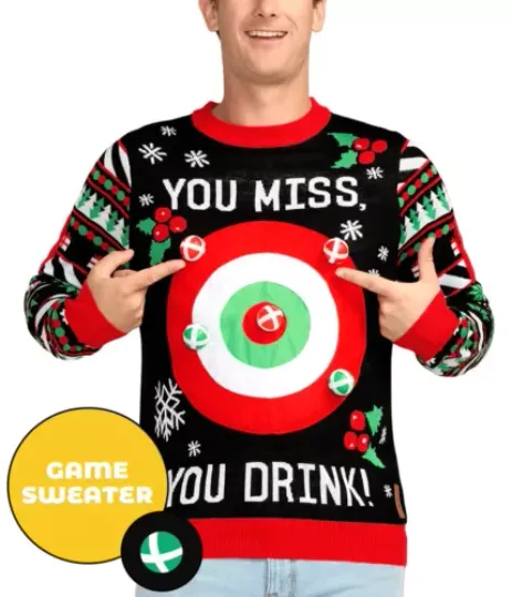 Discover TIPSY ELVES DRINKING GAME UGLY CHRISTMAS SWEATER Men's Size XXL  BLACK