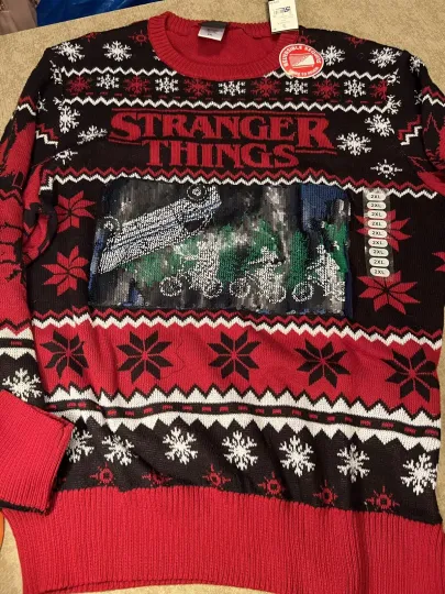 New W/tags Stranger Things Ugly Christmas sweater sz 2XL Reversible Sequins Cool