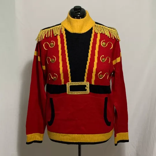Ugly Christmas Sweater Nutcracker Solider Uniform Pocket Tassels Men Women M