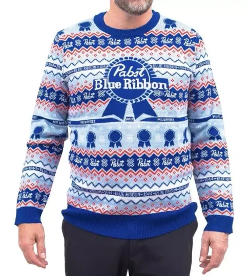 Pabst Blue Ribbon Ugly Christmas Sweater Men’s Size Medium Knit Beer PABR029MLCF