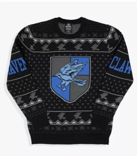 Harry Potter Men’s House Crest Ugly Christmas Sweater Ravenclaw Sz XL Wizard