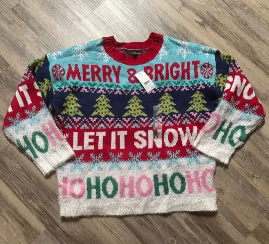 Ugly Christmas Sweater Merry And Bright Let it Snow HO HO HO 33 Degrees Medium