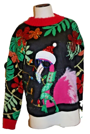 Christmas Celebrate Together Flamingo tropical ugly sweater NWT medium