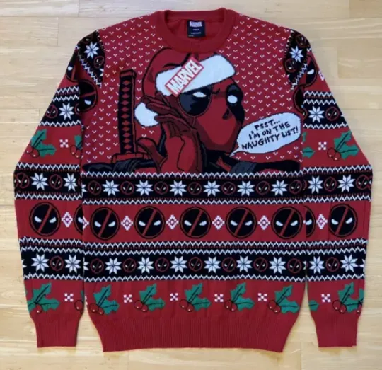 Discover Medium 41" inch chest Deadpool Ugly Christmas Jumper Sweater Xmas Marvel