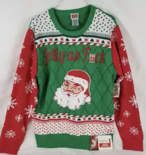 NEW NWT Spencers Ugly Christmas Sweater JOLLY AS F Size XL Santa Lights Up!