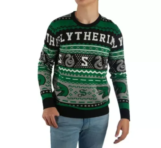 Harry Potter Slytherin UGLY CHRISTMAS SWEATER Xmas Holiday Green Malfoy Bioworld