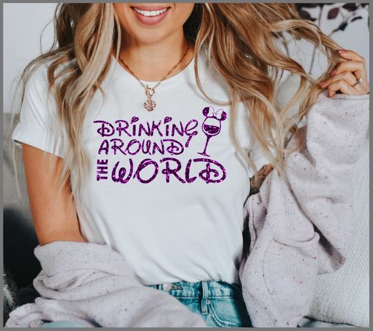 Disney Drinking Wine Around The World Glitter Shirt