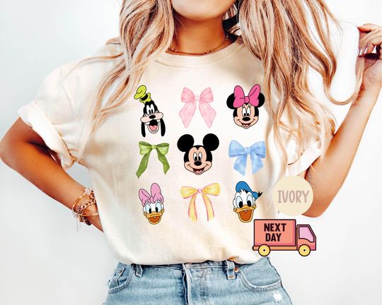 Discover Comfort Colors Mickey Friends Tee, Minnie Bow Coquette, Womens Disneyworld T-shirt, Bow Pluto Daisy Donald Shirt, Cute Disney Top Shirt
